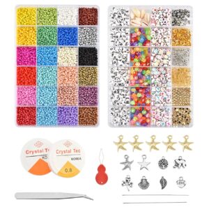 OIZEN 12000 Pcs DIY Glass Seed Beads for Jewelry Making Kit Bracelets Necklace Ring Making Kits Letter Alphabet Beads Art and Craft