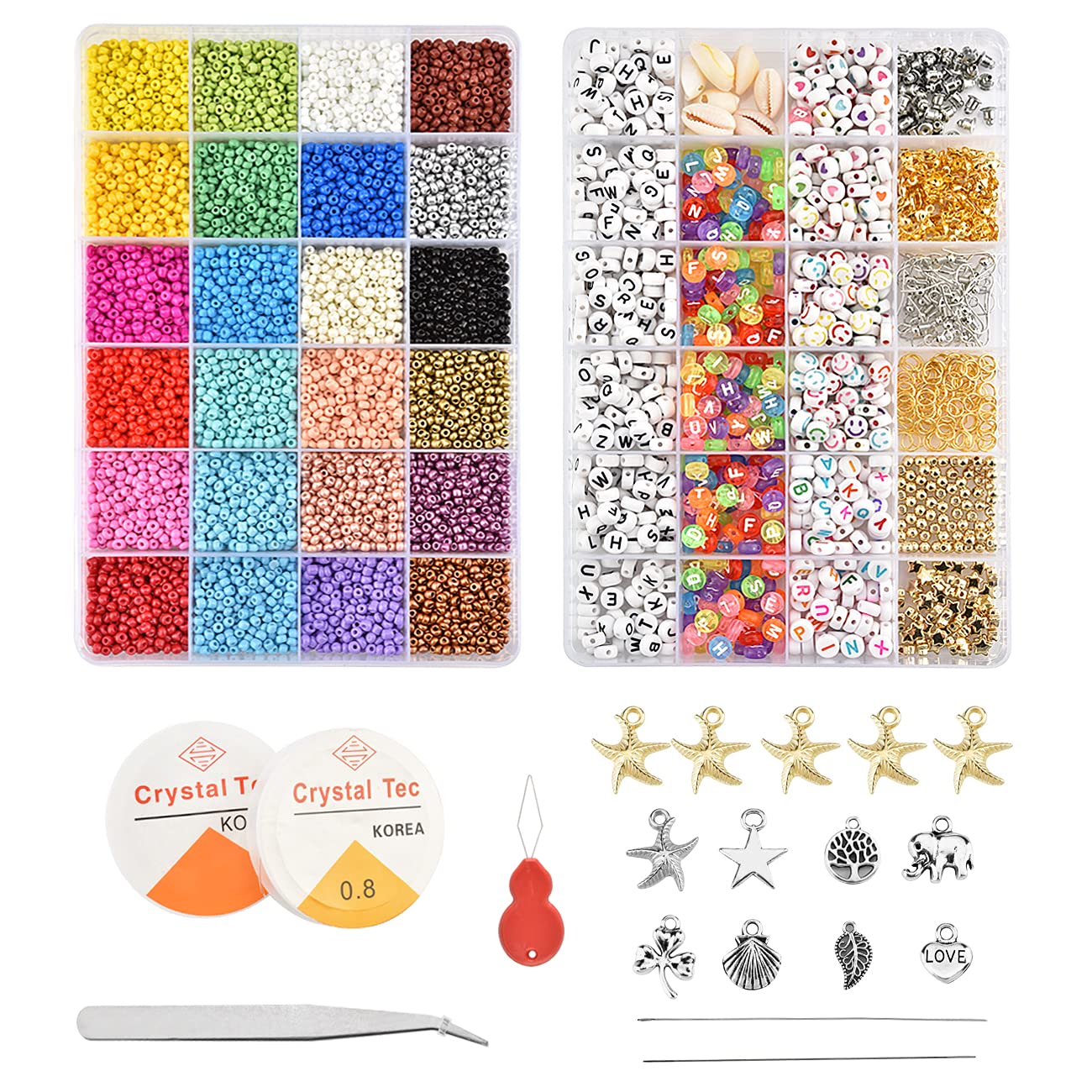 OIZEN 12000 Pcs DIY Glass Seed Beads for Jewelry Making Kit Bracelets Necklace Ring Making Kits Letter Alphabet Beads Art and Craft