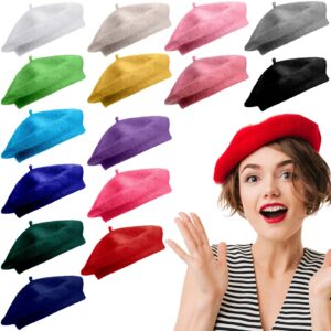 15 pieces women wool beret hat wool french beret hat artist beret cap winter solid color hat for women girls (multiple color)