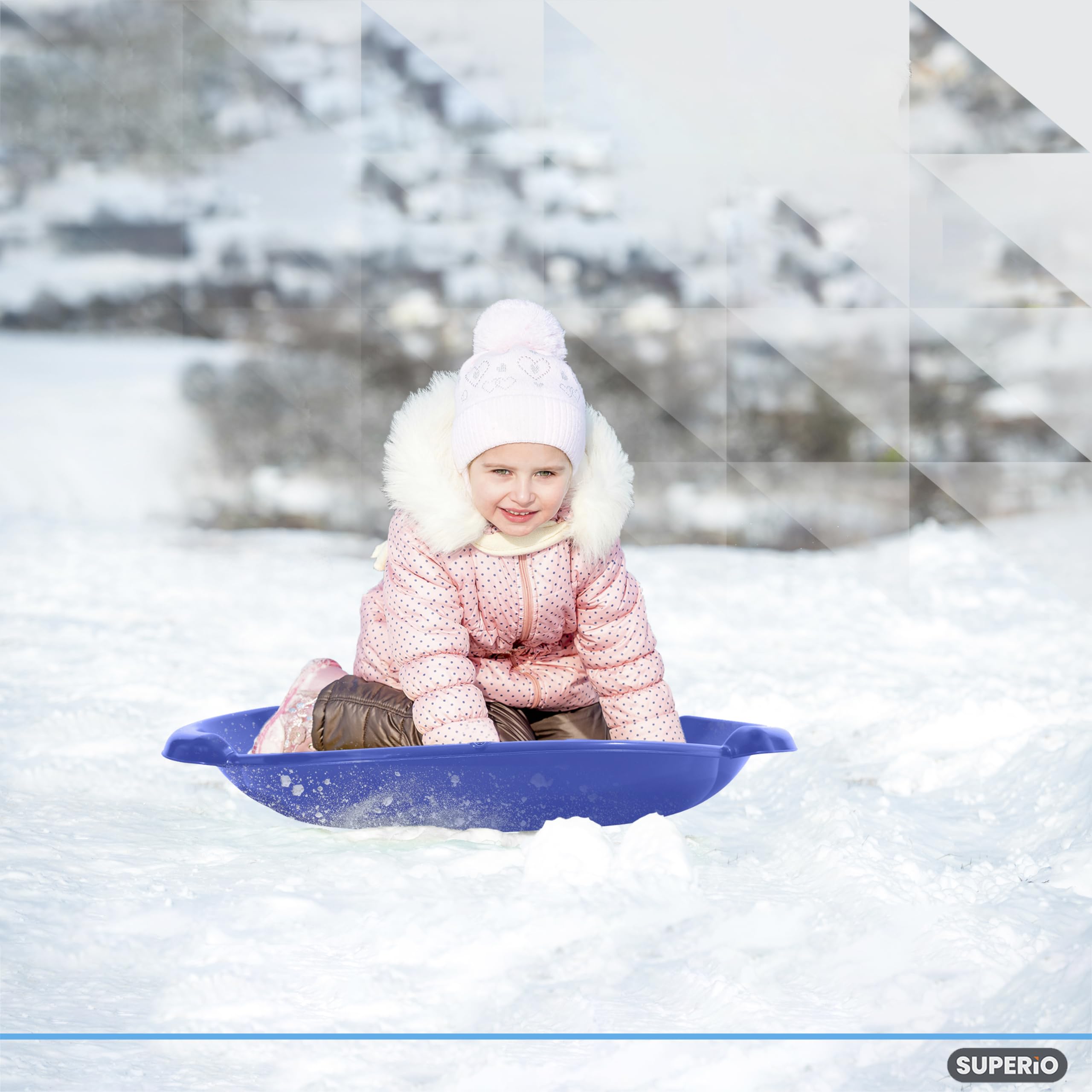 Superio Round Snow Saucer Sleds- 24” Plastic Disc Sleds for Kids and Adults- Heavy Duty Sled Discs with Handles for Downhill Sledding, Winter Outdoor Sports, (Red and Blue)