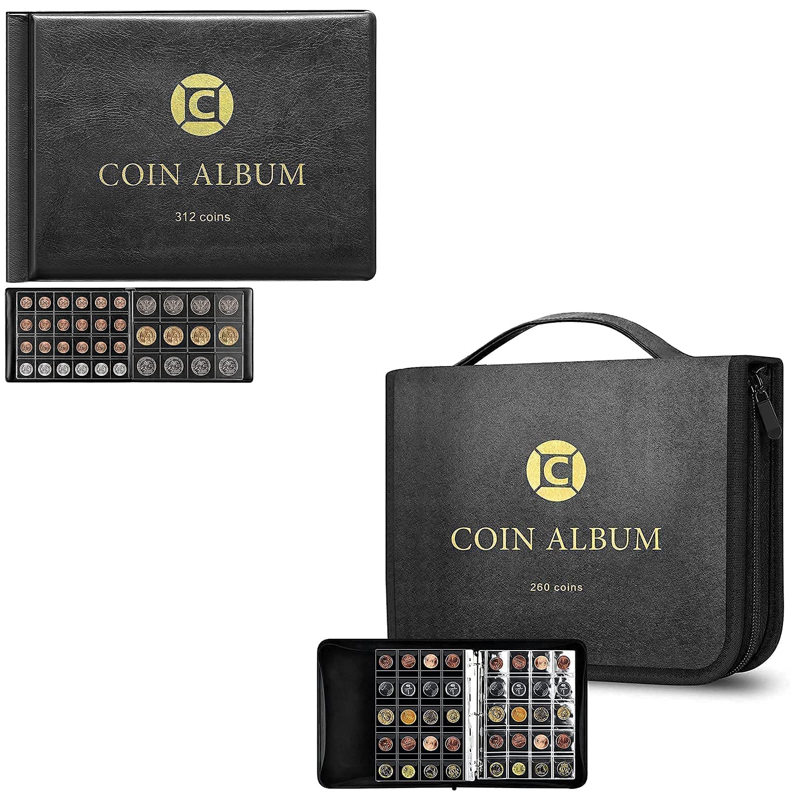 Coin Collection Supplies Book Holder for Collectors, Coins Collecting Album for 20 25 27 30 38 46mm. Coin Storage Display Organizer Case for Money Currency, Penny, Bill Commemorative