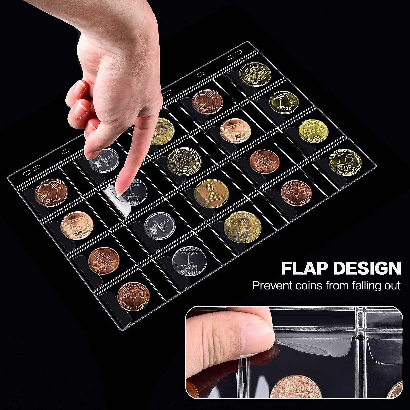 Coin Collection Supplies Book Holder for Collectors, Coins Collecting Album for 20 25 27 30 38 46mm. Coin Storage Display Organizer Case for Money Currency, Penny, Bill Commemorative