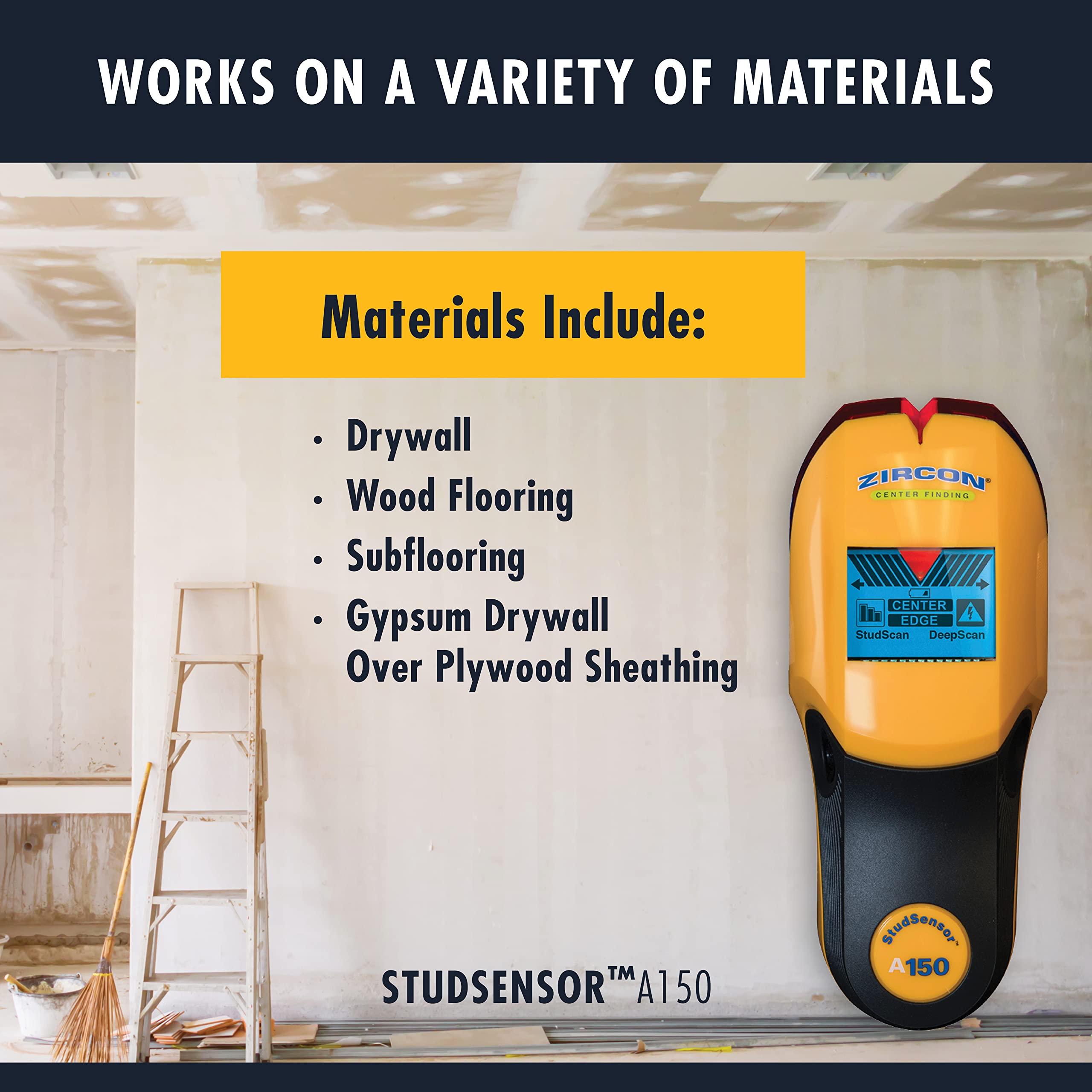 Zircon StudSensor A150 Wall Scanner and Center/Edge Locating Stud Finder with WireWarning Detection and Signal Strength Indicator, Center Finding
