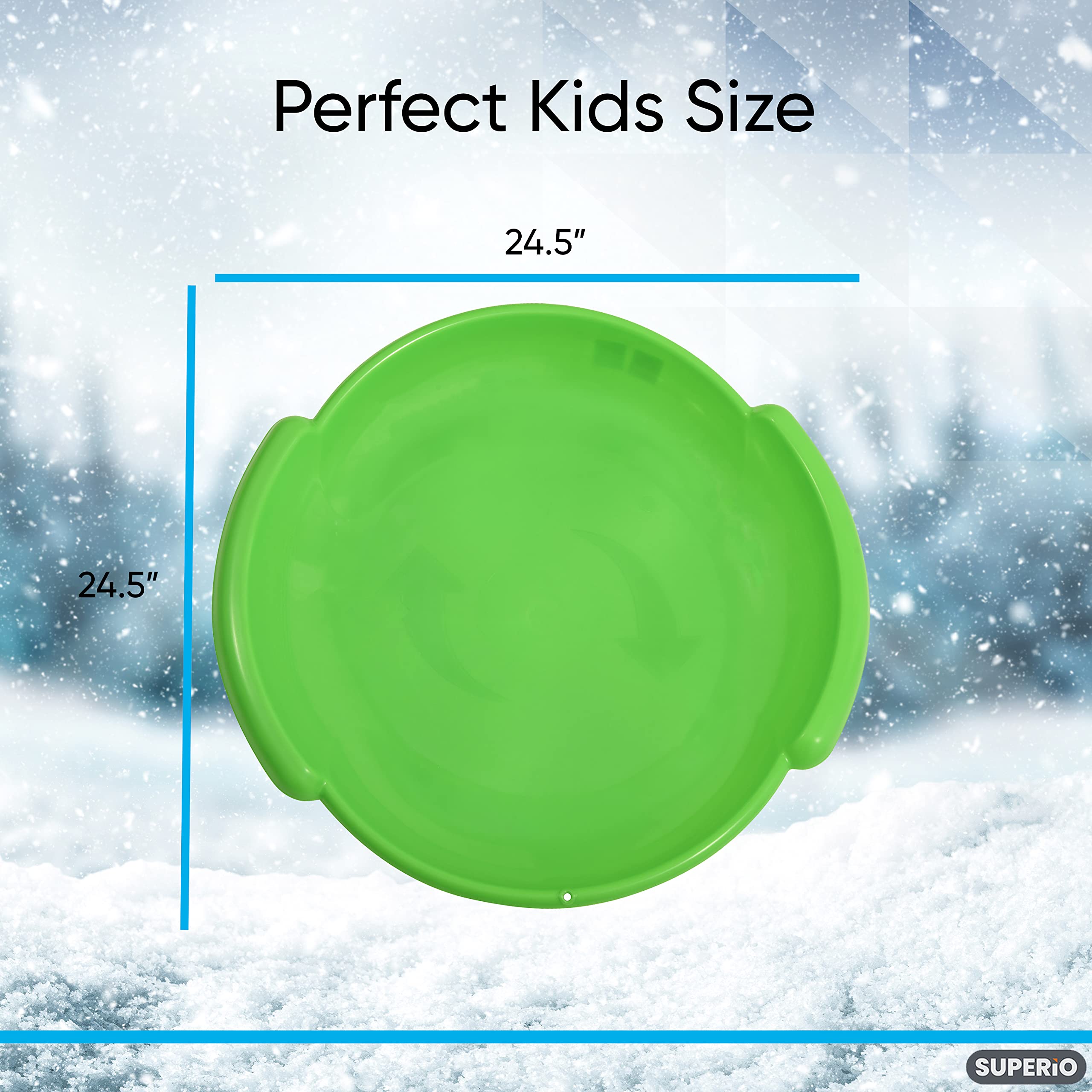 Superio Round Snow Saucer Sleds- 24” Plastic Disc Sleds for Kids and Adults- Heavy Duty Sled Discs with Handles for Downhill Sledding, Winter Outdoor Sports, (Red, Blue, Green, Purple)