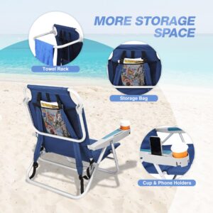 RedSwing Portable Backpack Beach Chair, Multi-Position Folding Low Beach Chair for Adults, Aluminum Heavy Duty Compact Chair for Concert, Beach, Picnic, 2 Pack of Blue