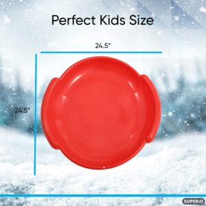 Superio Round Snow Saucer Sleds- 24” Plastic Disc Sleds for Kids and Adults- Heavy Duty Sled Discs with Handles for Downhill Sledding, Winter Outdoor Sports, (Red and Blue)