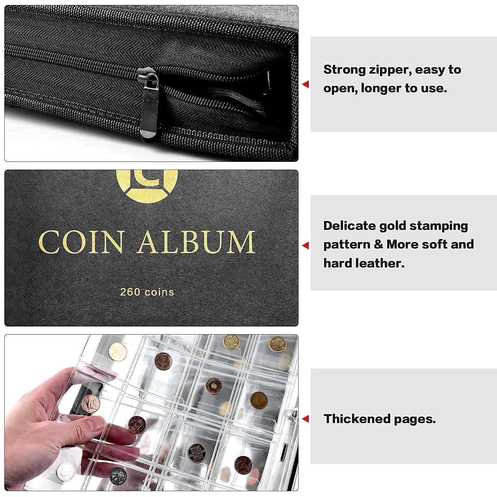 Coin Collection Supplies Book Holder for Collectors, Coins Collecting Album for 20 25 27 30 38 46mm. Coin Storage Display Organizer Case for Money Currency, Penny, Bill Commemorative