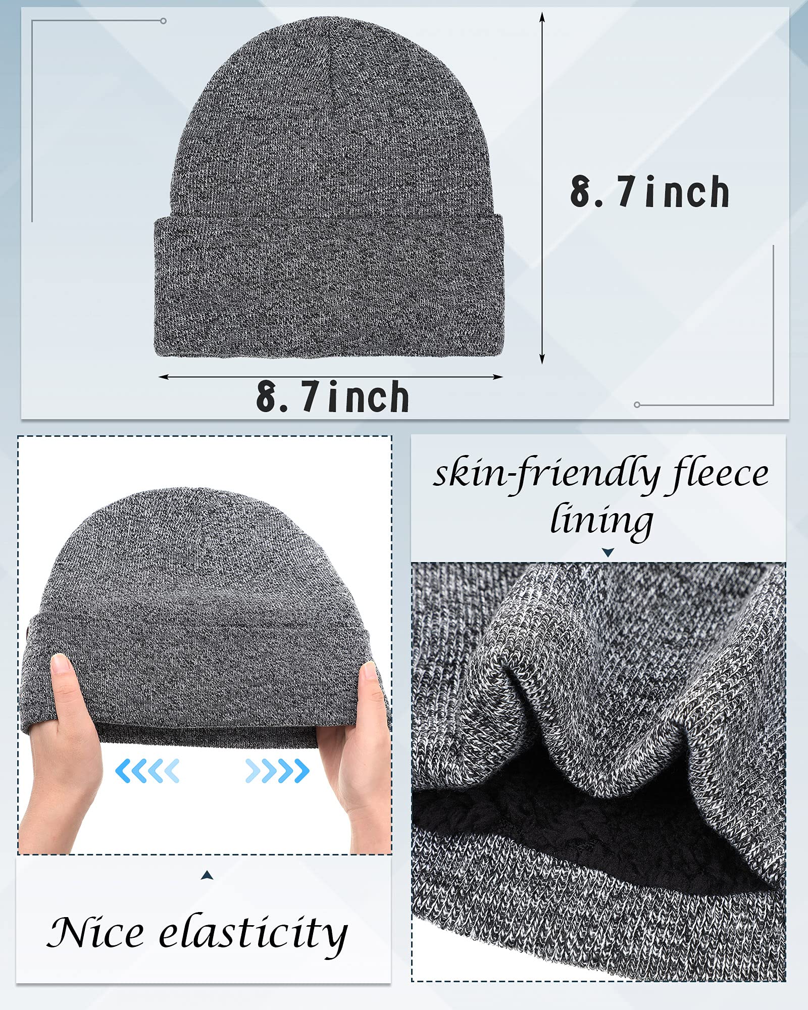 SATINIOR 6 Pieces Winter Warm Knit Beanie Hat Touchscreen Gloves Scarf Set Fleece Lining Skull Caps Neck Scarves, Black, Gray, One Size