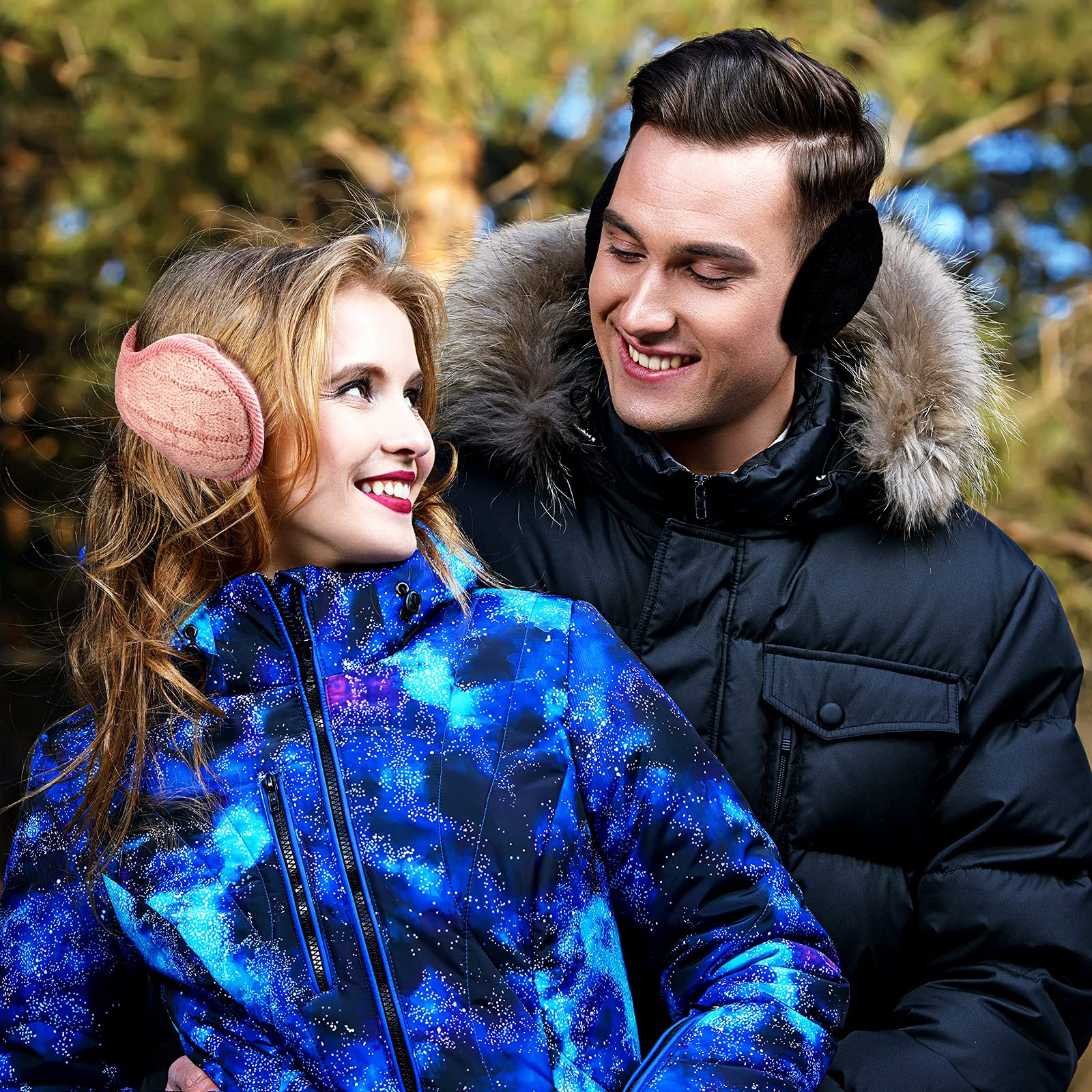 Ficerd 4 Pieces Unisex Warm Knit Earmuffs Furry Fleece Winter Ear Muffs Foldable Ear Covers Soft Pure Color Ear Warmer for Women Men Outdoor Activities