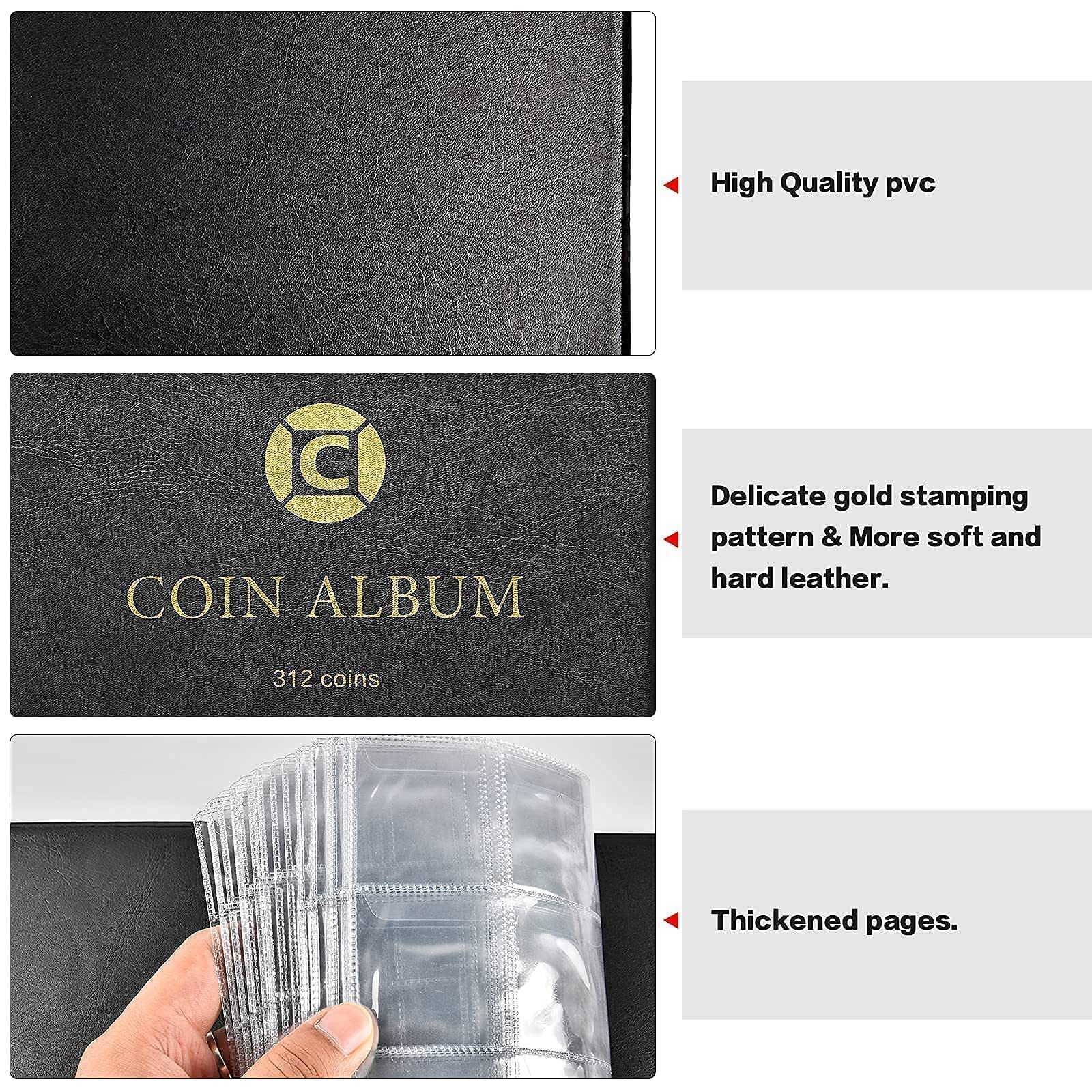 Coin Collection Supplies Book Holder for Collectors, Coins Collecting Album for 20 25 27 30 38 46mm. Coin Storage Display Organizer Case for Money Currency, Penny, Bill Commemorative