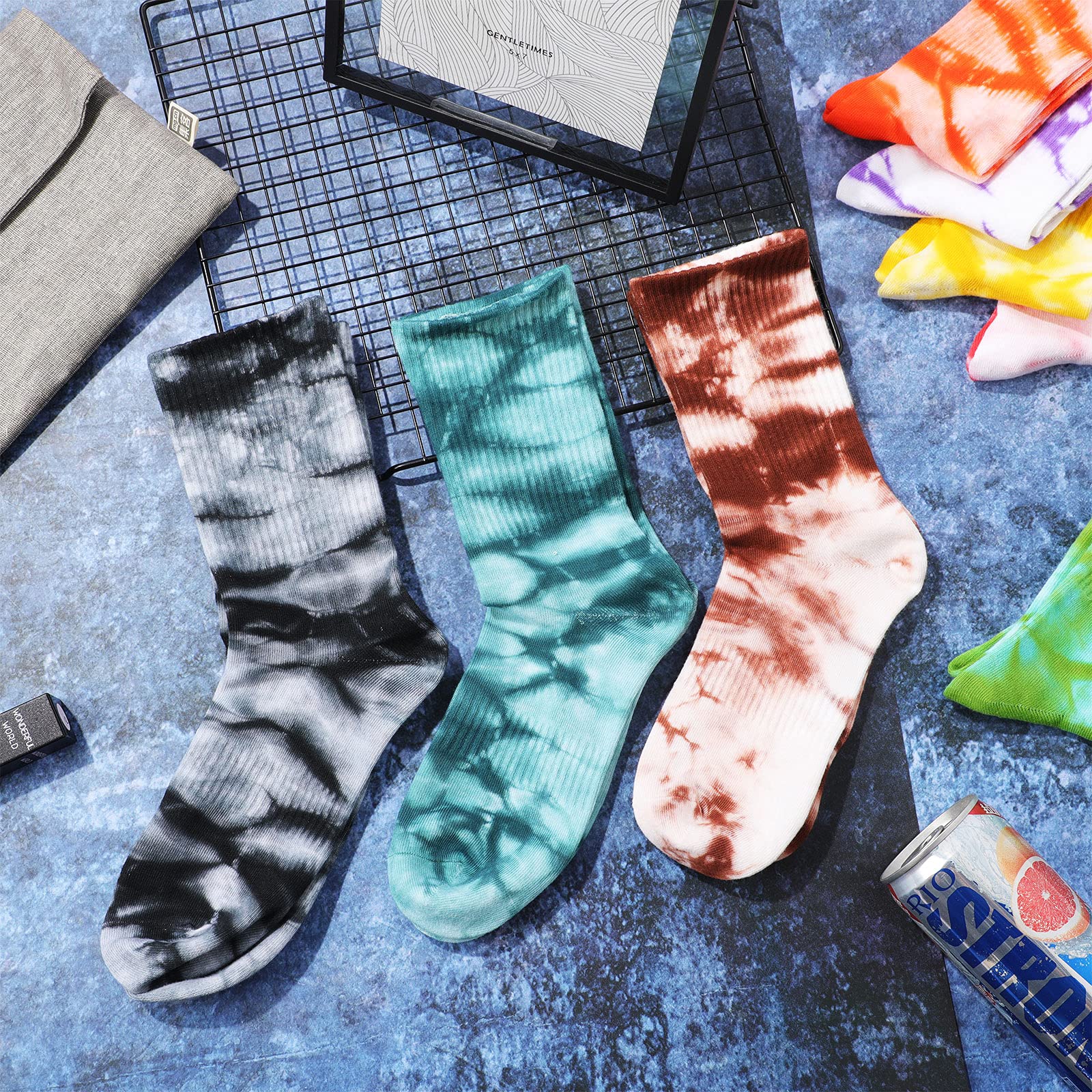 SATINIOR 8 Pairs Tie Dye Socks Graffiti Novelty Socks Colorful Funny Athletic Socks for Women Men GirlF (Casual Style)