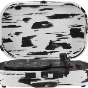 Crosley CR8009B-BW Discovery Vintage Bluetooth in/Out 3-Speed Belt-Driven Suitcase Vinyl Record Player Turntable, Black & White