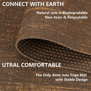 FOILLER Premium Natural Jute Yoga Mat. Organic & Eco Friendly. Non Slip - Standard Size (71" x 24" x 5mm) for Women and Men, Workout Mat for Yoga, Pilates and Floor Exercises