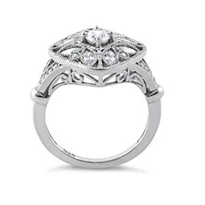 Sterling Silver 925 Women Wedding Ring - Round Cut CZ Bridal Flower Ring Elegant Women Jewelry (8)