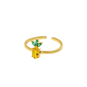 cz pineapple thin cute s925 sterling silver gold plated engagement open tail rings dainty adjustable finger promise statement band small fruit colorful ring jewelry gifts for birthday women daughter xmas