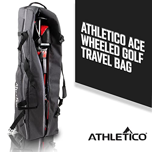 Athletico Ace Wheeled Golf Travel Bag - Heavy Duty Padded Golf Travel Bags with Wheels - Soft-Sided Golf Club Travel Cover Protects Clubs - Waterproof Golf Bag Travel Case - Universal Size