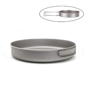 Doorslay Ultralight Titanium Frypan Titanium Pan with Folding Handle Outdoor Camping Hiking Picnic Cooking Frying Pan Skillet Griddle Tableware Cookware