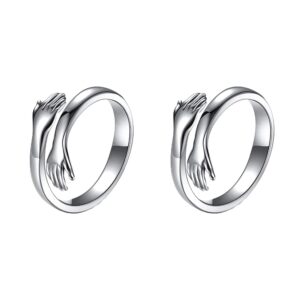 Generic 2pcs Silver Finger Ring 925 Sterling Silver Hug Rings Delicate Unique Open Ring Jewelry Ring Knuckle Decor Couples Wedding Rings