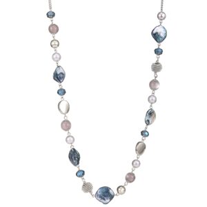 FULU AUTUMN Long Beaded Necklaces for Women Silver Link Chain Necklace with Shell Crystal Beads, Party Gifts for Her(Blue)