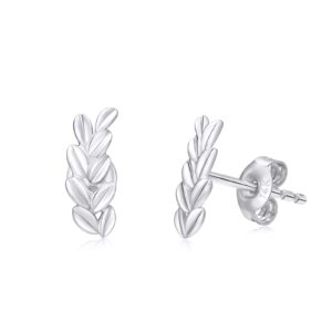 SISGEM 14k White Gold Leaf Earrings for Women, 14 Carat Gold Studs Jewelry Gifts for Her