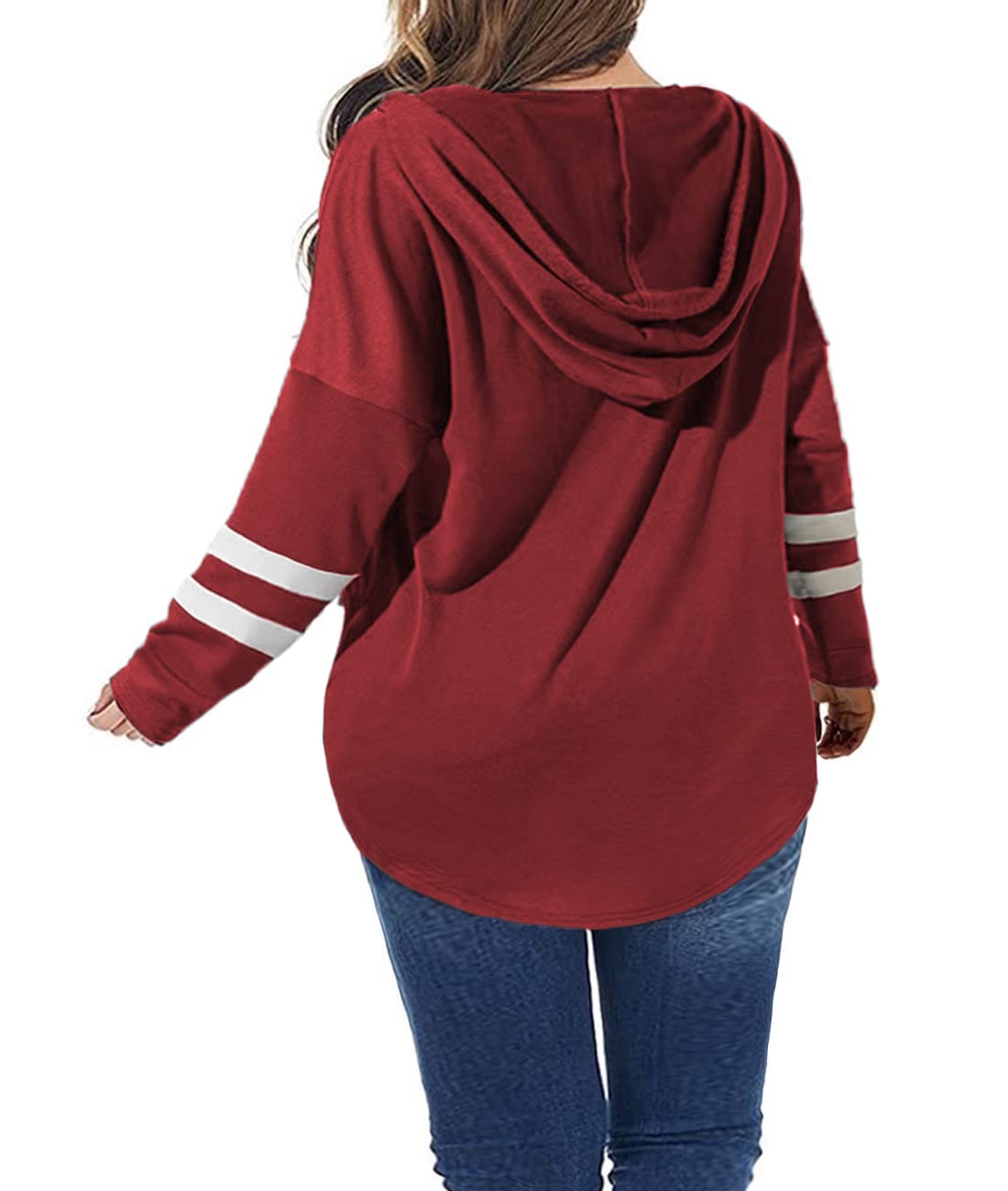 Plus Size Pullover Sweatshirts Women Loose Fit Batwing Top Fleece Hoodies Red 1X