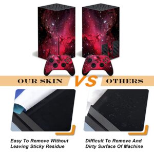 vinyl skin for xbox series x console and controllers, sticker decal protect xbox series x devices - red nebula & demon hand