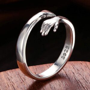 Generic 2pcs Silver Finger Ring 925 Sterling Silver Hug Rings Delicate Unique Open Ring Jewelry Ring Knuckle Decor Couples Wedding Rings