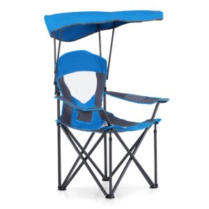 alpha camp camp chair with shade canopy folding camping chair with cup holder and carry bag for outdoor camping hiking beach, heavy duty 300 lbs, royal blue