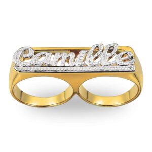 BlingSparkle Ring, Personalized Statement Name Ring with Initial, 18K Gold-Plated, Double Finger, for Women & Mens