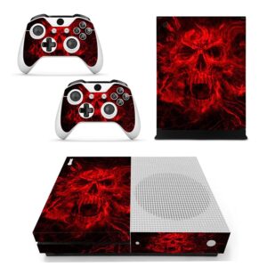 fottcz vinyl skin for xbox one slim console & controllers only, sticker decorate and protect equipment surface, red skull