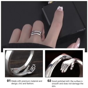 Generic 2pcs Silver Finger Ring 925 Sterling Silver Hug Rings Delicate Unique Open Ring Jewelry Ring Knuckle Decor Couples Wedding Rings