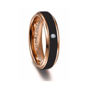 personalized rose gold & black cz tungsten wedding band ring custom engraved free - ships from usa