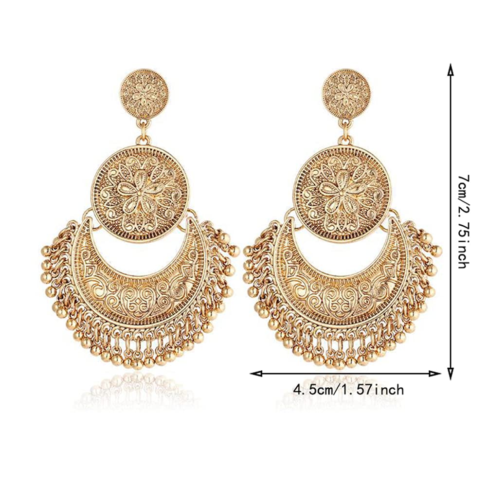 CHUNYANAN Bohemian Ethnic Retro Style Gold SilverTassel Dangle Drop Earrings For Women personalized Mexico Gypsy Dangle Earrings Jewelry (Gold Chandelier Tassel Dangle Drop Earrings)