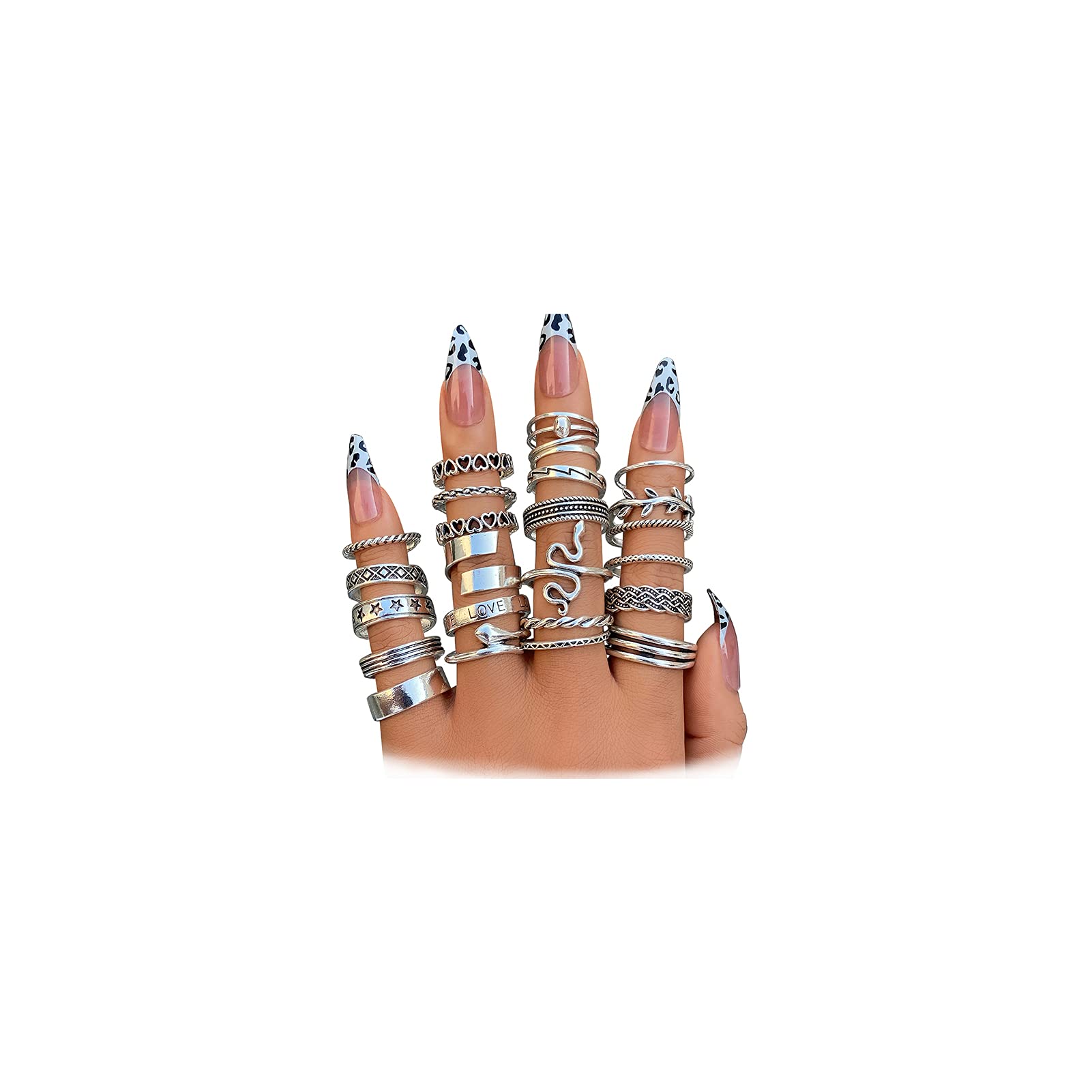 iF YOU Vintage Silver Knuckle Rings Set for Women, 24pcs Open Stackable Midi Rings, Boho Butterfly Snake Finger Ring Pack