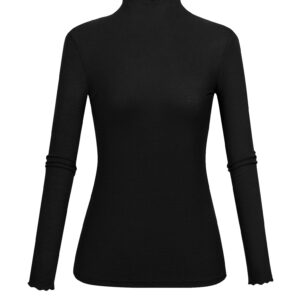 Plus Size Tops for Women Aesthetic Clothes Long Sleeve Black Turtleneck Pullover X-Large