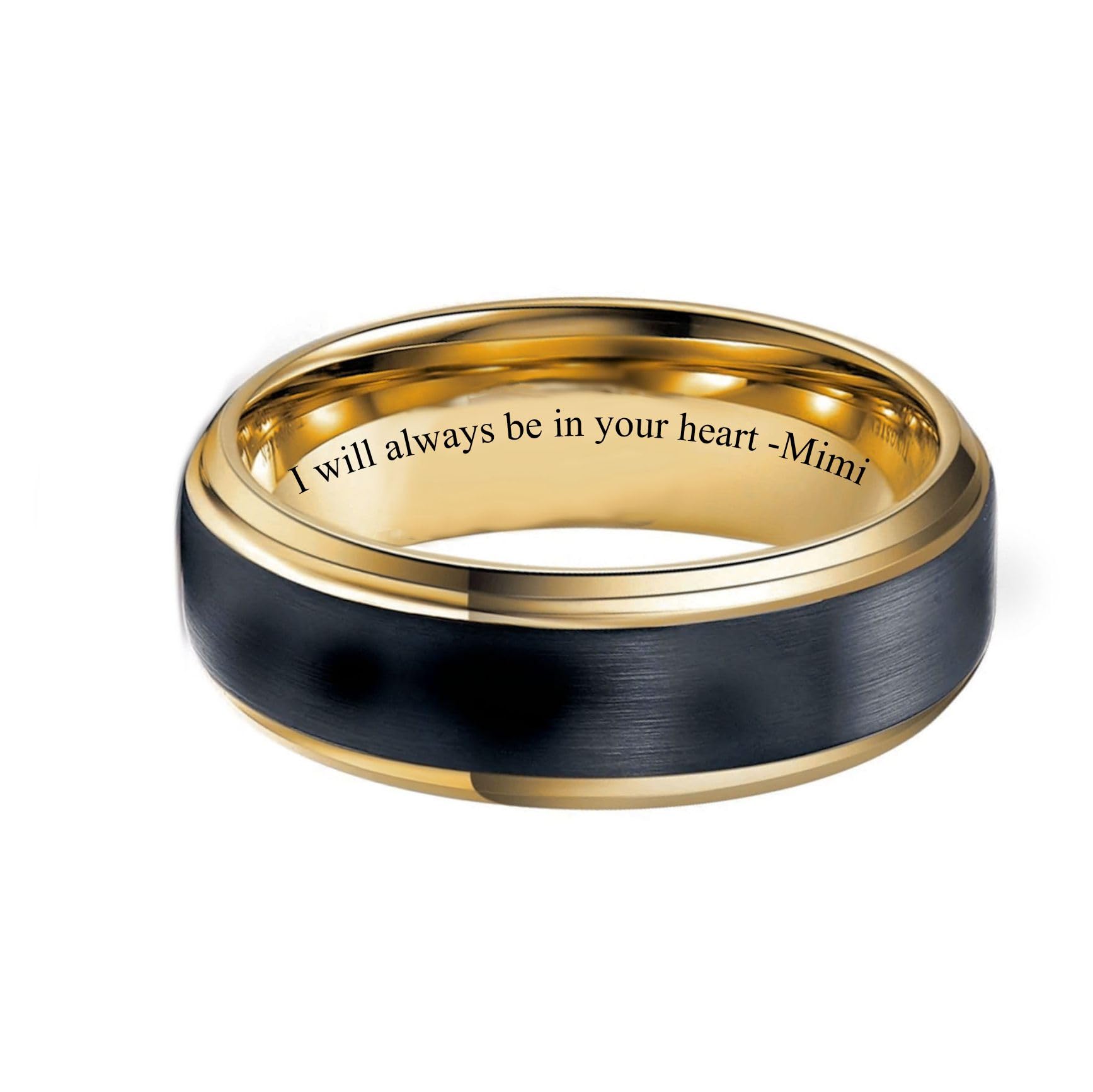 Personalized Gold & Black Stainless Steel Wedding Band Ring Custom Engraved Free - Ships from USA