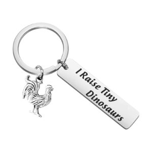 ENSIANTH Funny Chicken Lover Gift Chicken Keychain I Raise Tiny Dinosaurs Chicken Farmer Gift (I Raise Tiny Dinosaurs)