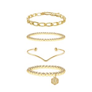 Elegance 11 designs Gold Bracelets For Women Trendy Stackable Bead Bracelet Initial Stretch Bangle For Women Gift With Initial J