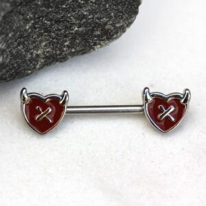 Pierced Owl 14GA Devil's Broken Heart 316L Surgical Stainless Steel Barbell Nipple Rings, Sold as a Pair