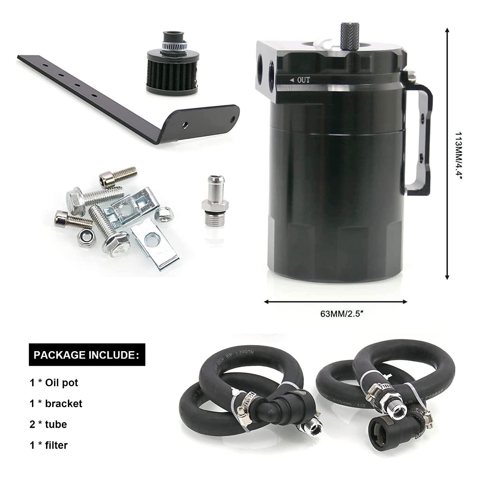 RULLINE Oil Catch Can Kit Oil Separator Reservoir Tank Engine Polish Baffled Compatible with 2011-2019 Ford F150 2.7EB 3.5EB 5.0 Passenger Side with Breather Filter,Aluminum,Black,400ml