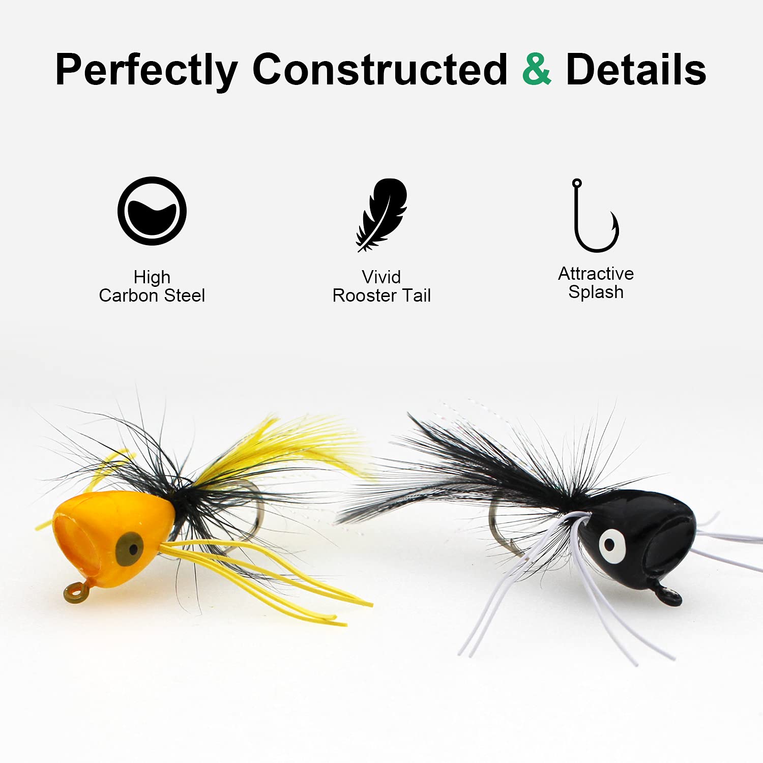 Fly Fishing Poppers, Topwater Fishing Lures Bass Crappie Bluegill Sunfish Panfish Trout Salmon Perch Steelhead Flies for Fly Fishing Bass Panfish Bluegill Trout Salmon