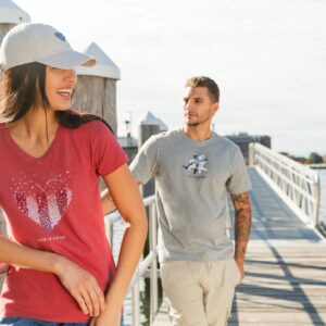 Life is Good Women's Crusher T, Short Sleeve Cotton Graphic Tee Shirt, Hearts Stars and Stripes, Faded Red, Large