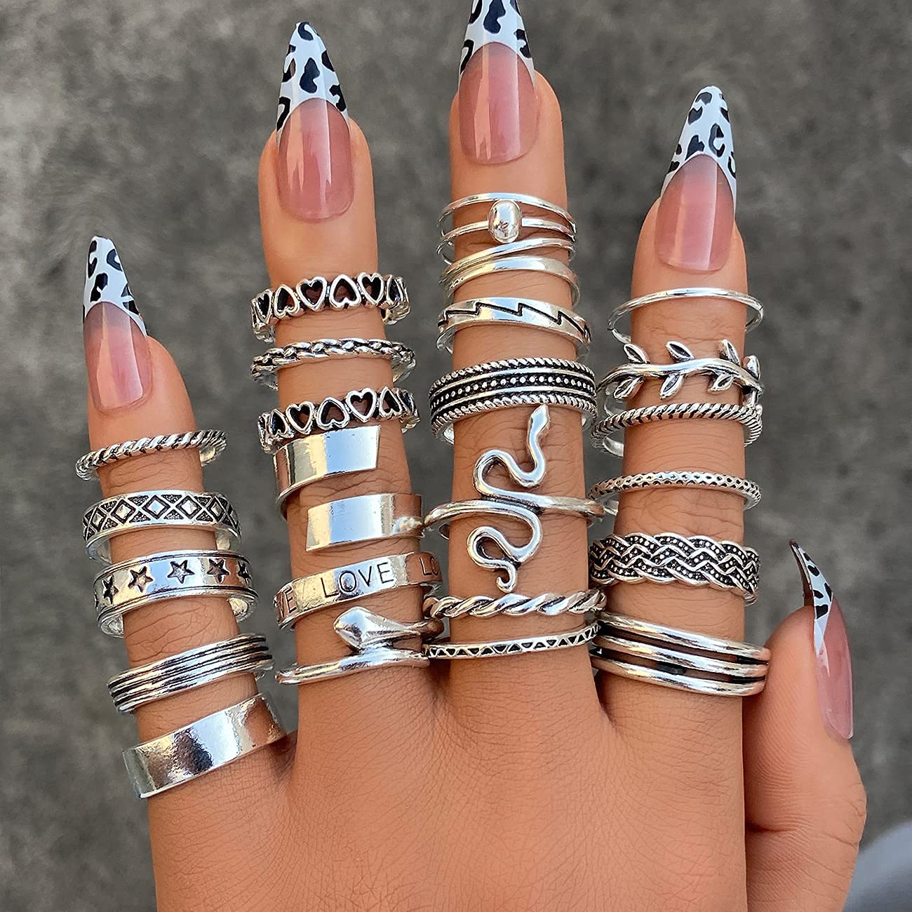 iF YOU Vintage Silver Knuckle Rings Set for Women, 24pcs Open Stackable Midi Rings, Boho Butterfly Snake Finger Ring Pack