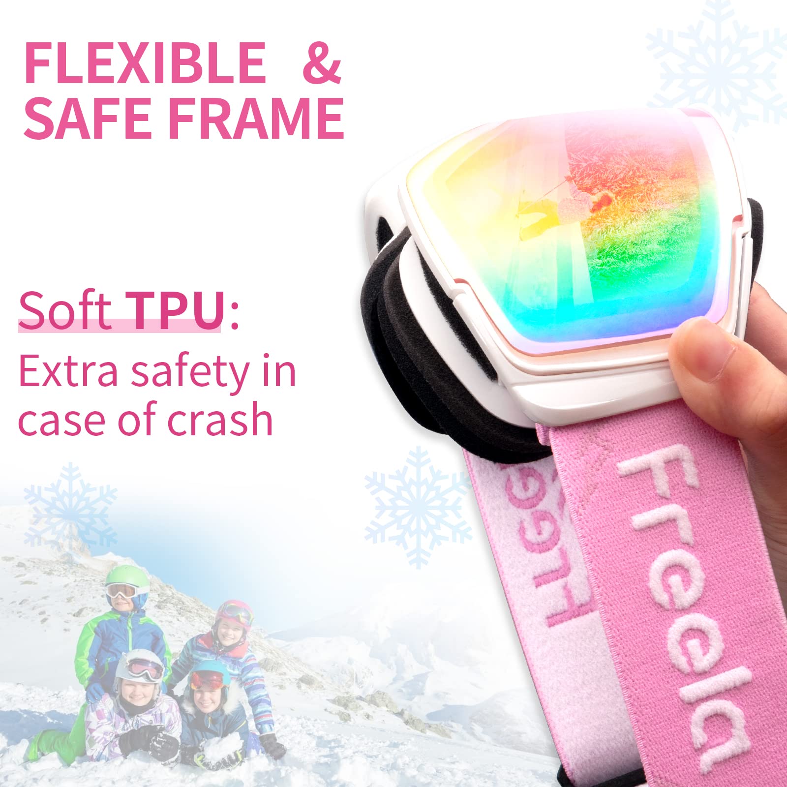 Freela Ski Goggles Snowboard Snow Skiing Snowboarding Equipment Winter Snow Sport Glasses Goggles Anti-fog UV Protection Mirror Clear Goggles for Toddler Kids Girl Boy Youth Snowmobile Snowboard Gear