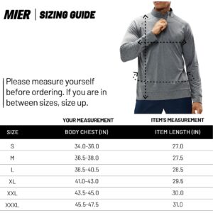 MIER Men's Quarter Zip Long Sleeve Pullover Shirts Golf Hiking Running Performance UV Top, Lightweight Brushed Back Fleece (Heather Grey, Small)