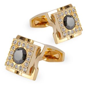 Sogee 18K Gold Plated Black Crystal Cufflinks for Men Square Elegant Mens Cuff Links for Business Wedding Party Unique Gift