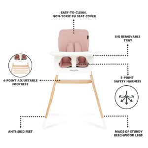 Dream On Me Nibble Wooden Compact High Chair in Pink| Light Weight | Portable |Removable seat Cover I Adjustable Tray I Baby and Toddler