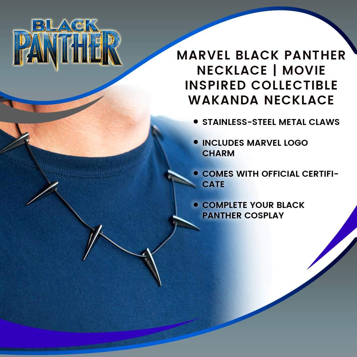 Marvel Black Panther Necklace | Movie Inspired Collectible | 10-Claw Wakanda Necklace | T'Challa Black Panther Cosplay Prop