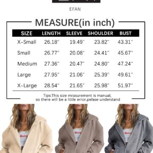 EFAN Oversized Sweatshirt Women 2024 Fall Fleece Jacket Cute Hoodies Pullover Hooded Tops Teen Girl Casual Loose Fit Zip Up Y2k Trendy Fashion Gym Clothes Outfits Grey M