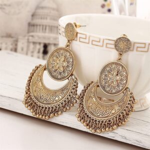 CHUNYANAN Bohemian Ethnic Retro Style Gold SilverTassel Dangle Drop Earrings For Women personalized Mexico Gypsy Dangle Earrings Jewelry (Gold Chandelier Tassel Dangle Drop Earrings)